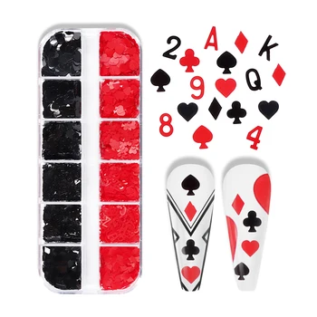 12 Мрежи 3D Игра на Карти Блясък За Нокти Висулки Сърце Азбука Сливи Покер Люспи Декорации За Нокти Аксесоари