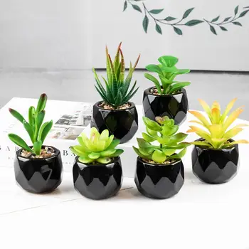 2022 НОВА черна керамика В саксии с Изкуствени Зелени суккулентные растения Бонзай набор от фалшив Цвете с ваза Украса на Дома Тераси.