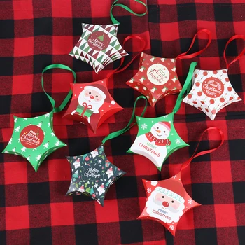 8 бр. Коледни Подаръчни Кутии Дядо Коледа е Кутия шоколадови Бонбони Звезда Формата на Весели Коледни Кутии Чанти за Дома нова година Коледен Декор на децата Подаръци