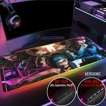 Arcane Супер Мек геймърска подложка за мишка с led подсветка, Хъб PC 4 в 1, USB ХАХА, Тенис на мат League of Legends Jinx Jayce Vi, Потребителски RGB Килим