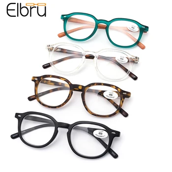 Elbru Модни Квадратни Очила За четене, Мъжки и Женски Прозрачни Лещи, Очила за далекогледство, ултра-леки Цветни Очила с диоптриями + 1.0 до + 3,5