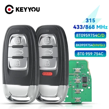KEYYOU 8T0 959 754C Дистанционно Автомобилен ключ и без ключ 3/4BTN 315 Mhz/433 Mhz/868 MHZ За Audi Q5 A4L A5 A6 A7 A8 RS4 RS5 S4 S5