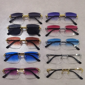 Peekaboo градиентные лещи метални слънчеви очила без рамки квадратни сини uv400 висококачествени кафяви дамски слънчеви очила за мъже 2022 без рамки