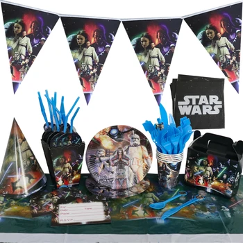 Starwars на Тема Рожден Ден Прибори за Еднократна употреба Чаши, Салфетки Чиния Балон Банер за Детската Душа Вечерни Украса Звездна война