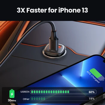 UGREEN USB Зарядно за Кола е 30 W, Бързо Зареждане 4,0 QC4.0 QC3.0 PD Type C Бързото Автомобилно USB Зарядно Устройство За Мобилен телефон iPhone 14 Xiaomi