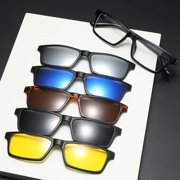 VCKA Квадратни Поляризирани Слънчеви Очила с Магнитен Клипс, Мъжки Оптични Очила По Рецепта, Мъжки слънчеви Очила За Късогледство UV400, Очила за Далекогледство по Поръчка