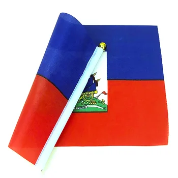 Zwjflagshow Хаити Ръчно Флаг 14*21 см, 100 бр. полиестер Хаити Малък Ръчен който да се вее Знаме с пластмасово флагштоком за украса