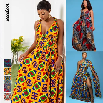 Африкански Рокля Анкара за Жени Дашики Принт Макси Рокли Близък Изток Дама Секси Дрехи С Прерязано 2022 Модни Дрехи