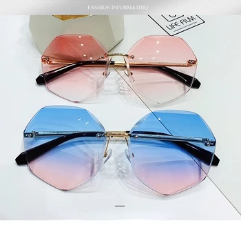 Дамски Слънчеви очила Без рамки, Модни Градиентные Лещи, Слънчеви очила, Дамски Реколтата, Алуминиеви Крака, с Класически Дизайнерски Нюанси UV400