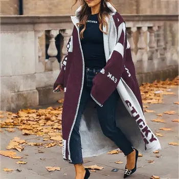 зимата ново модно дълга вълна палто с принтом 2022 г., женски