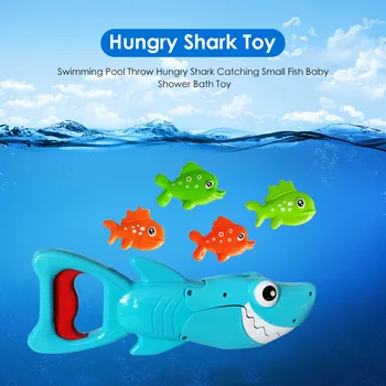 Играчка за Баня с Превземането на Акули за Момчета и Момичета, Синя Акула-Манипулатор със Зъбите с 4 Рибки, Интерактивни играчки за Риболов