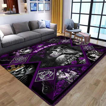 Лилаво 3D Черепи Печат на Голям килим за Хол, Спалня Декор Килими Хелоуин Вечерни Подложки Nordic Ужас Домашен Мат