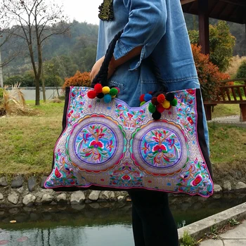 Маркови Бродирани Дамски Чанти впечатлява със своя бохемски стил, дамски чанти на рамо, Етническа Холщовая Голяма чанта Ръчна изработка, Чанта