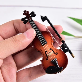 Мини Умален Модел на Цигулката със Стойка Колекция на Дървени Музикални Инструменти Декоративна Модел