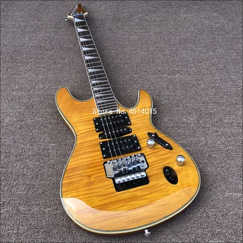 Отличен 6-струнен електрическа китара, ултра-тънък корпус с тигровым модел от кленов фурнир, специална цена за вибрато-бридж.