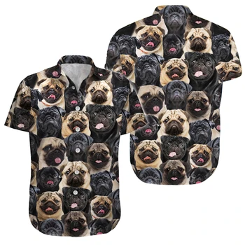 Ризи с копчета с мопс, Ризи с мопс, Хавайски ризи за кучета, Подарък за Нея, подарък за Мопс, Хавайски ризи с мопс, Риза с копчета