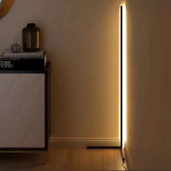 Скандинавски Закрит LED Лампиона Модерен Прост Ъглов Прът Етаж, Лампа за Дневна Спалня Атмосфера, Стоящ Светлина