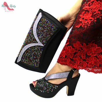 Специален прием на 2021 г., Нов дизайн, Комплект от дамски обувки и чанти в нигерия стил черен цвят, Висококачествени Сандали на Платформа за Парти