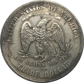 Съединените Щати 1873 CC 1 Търговия Един долар на САЩ в Бога, на когото можем да вярваме, с мотото 420 900 зърна Тънка сребърна покрит с Копие монети