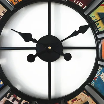 Цифрови кръгли ретро стенен часовник творчески регистрационен номер стенни часовници стикер железни орнаменти часовници