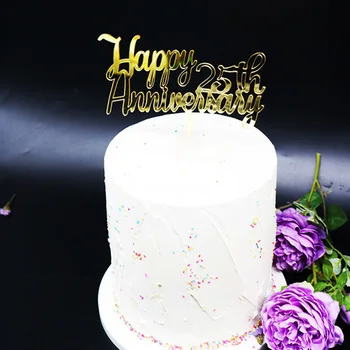 Юбилейна Рожден Ден 25th Акрилни Торта Topper Златна Годишнина от Сватбата на Cupcake Топперы за Юбилейна Парти Украса на Тортата